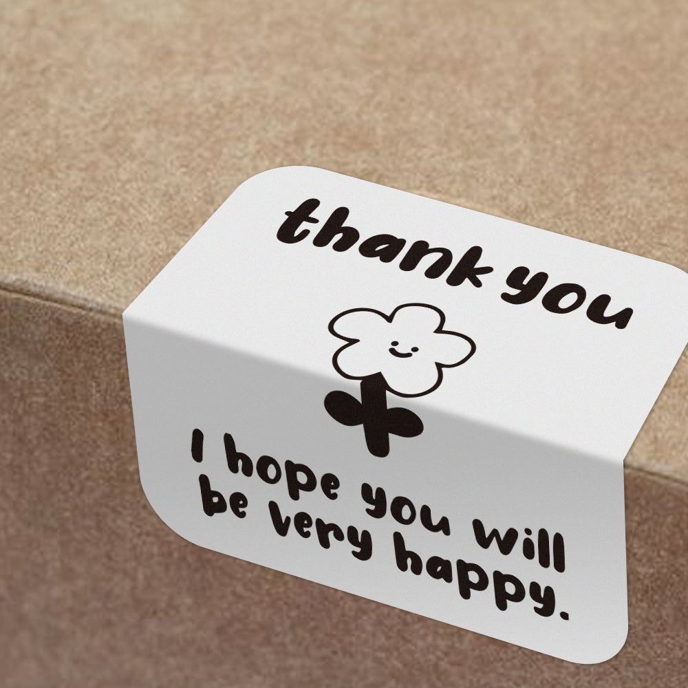 100 tem đen trắng 4x4cm Thank you hoạt hình TE45 decal niêm phong dán hộp túi đóng hàng quà tặng