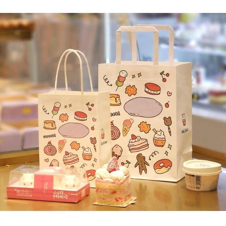 [Combo 3]Túi giấy đựng quà tặng họa tiết bánh kem TU34 in hình đựng quà tặng handmade sinh nhật dễ thương