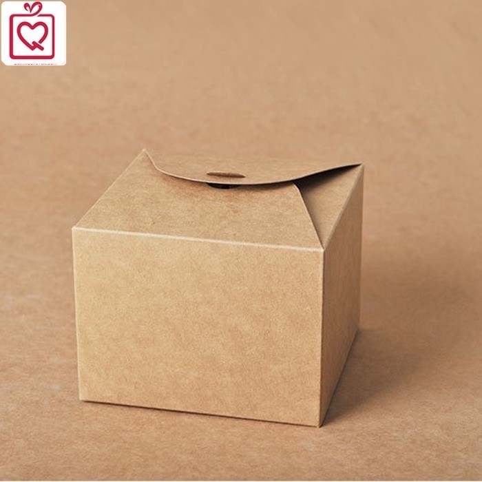 [3-10] Hộp quà sinh nhật kraft vuông nắp cài thắt nơ kèm rơm lót, hộp giấy kraft mini 2 màu H50