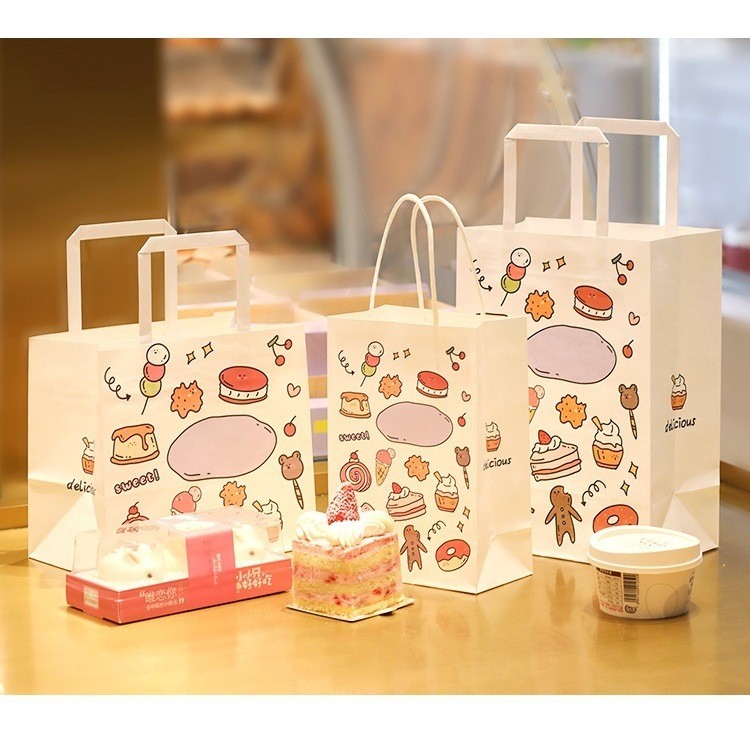 [Combo 3]Túi giấy đựng quà tặng họa tiết bánh kem TU34 in hình đựng quà tặng handmade sinh nhật dễ thương