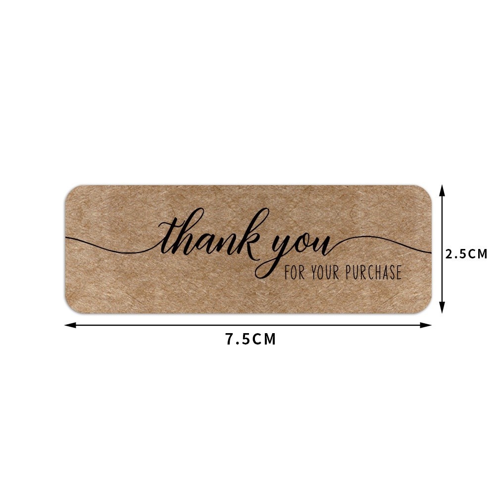 Cuộn 120 TE29 sticker Thank you màu kraft , tem dán chữ nhật in mẫu cảm ơn trang trí bao bì quà tặng