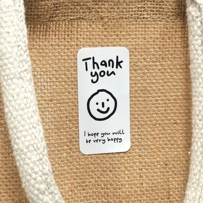 100 Tem hoạt hình Thank you đen trắng, màu sắc TE22 dán hộp đóng hàng niêm phong bao bì