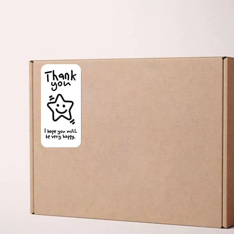 100 Tem hoạt hình Thank you đen trắng, màu sắc TE22 dán hộp đóng hàng niêm phong bao bì