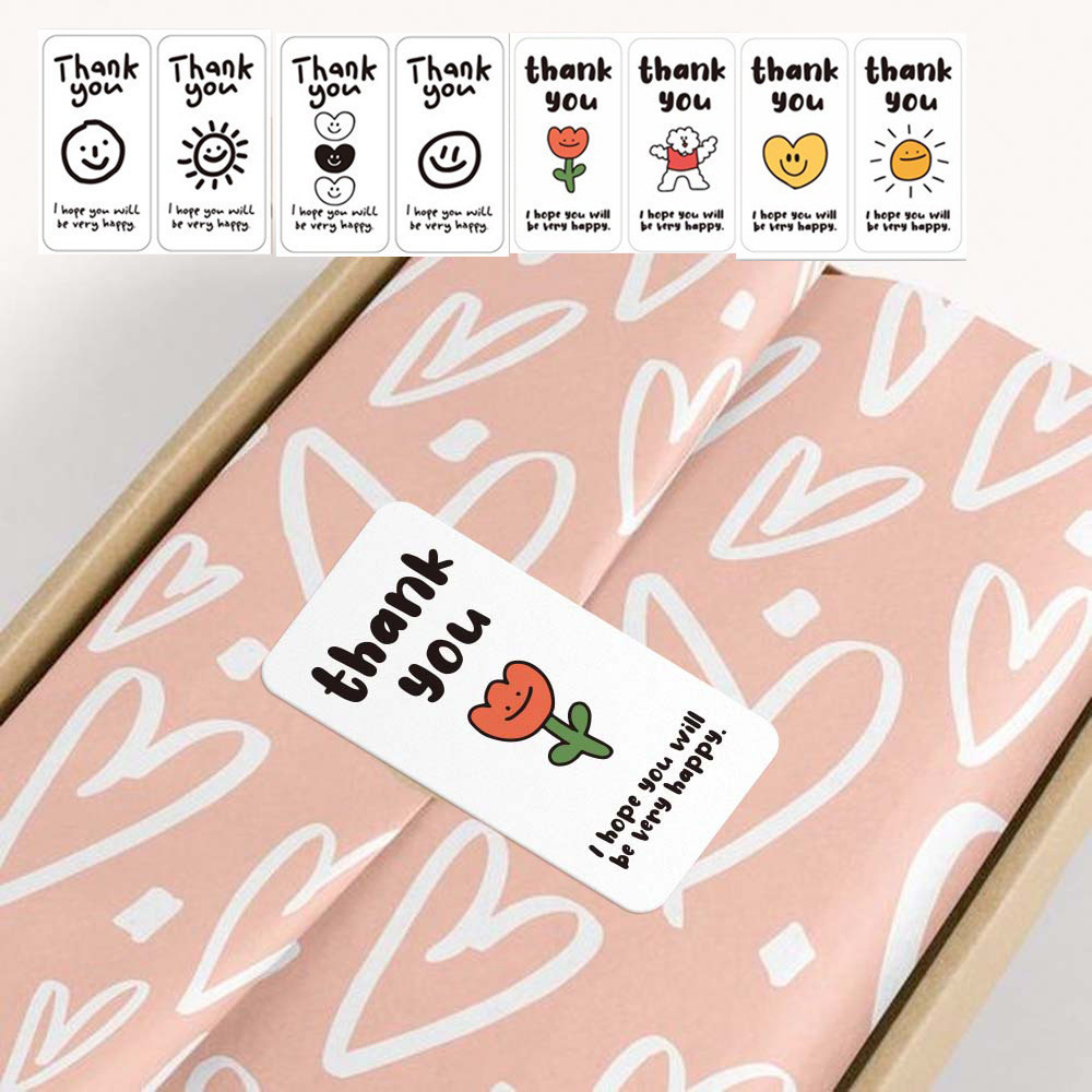 100 Tem hoạt hình Thank you đen trắng, màu sắc TE22 dán hộp đóng hàng niêm phong bao bì