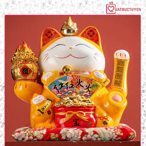 Mèo vẫy tay Chiêu tài vượng lộc (đỏ, vàng) 22/29cm Mèo thần tài may mắn, tài lộc Maneki Neko