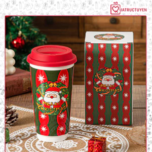 Cốc Giáng sinh, Quà tặng Noel cốc sứ cà phê có nắp 580ml Quà Trực Tuyến