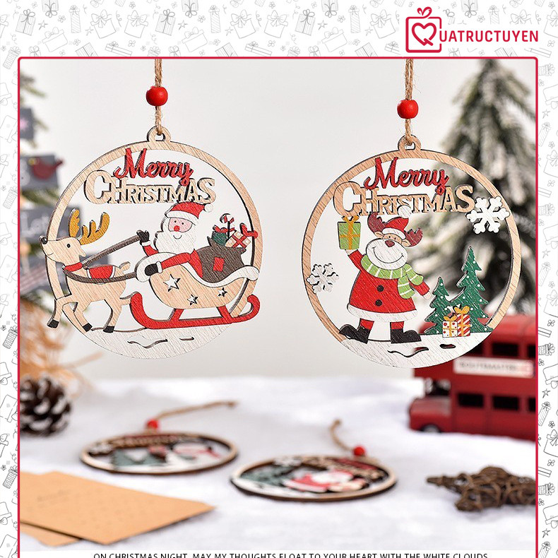 Biển treo Noel gỗ tròn 11cm GS01 biển gỗ trang trí giáng sinh treo cây thông, cửa ra vào trang trí shop cửa hàng