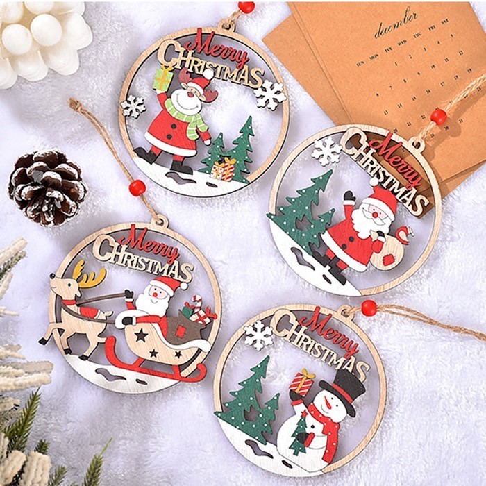 Biển treo Noel gỗ tròn 11cm GS01 biển gỗ trang trí giáng sinh treo cây thông, cửa ra vào trang trí shop cửa hàng