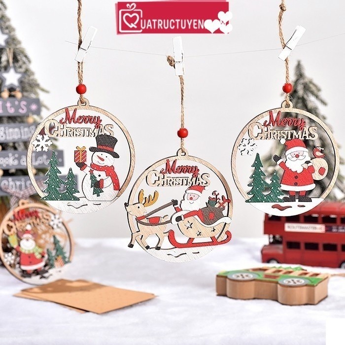 Biển treo Noel gỗ tròn 11cm GS01 biển gỗ trang trí giáng sinh treo cây thông, cửa ra vào trang trí shop cửa hàng