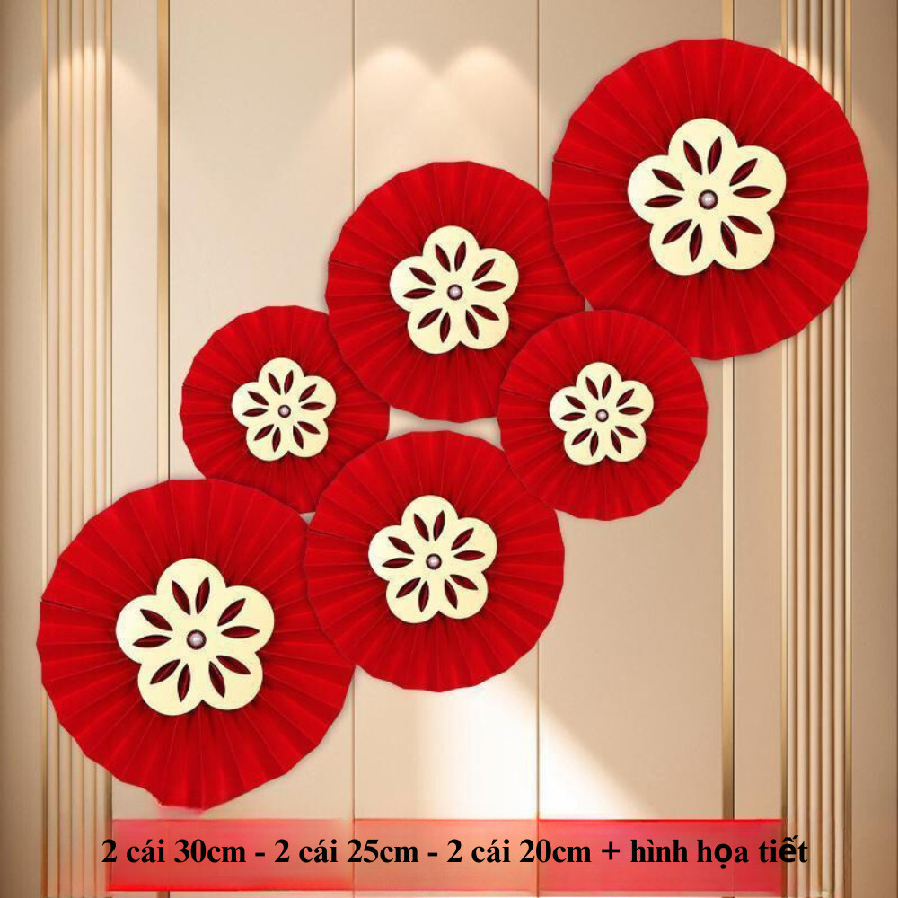 Combo set trang trí quạt phúc giấy đỏ nhà tết, lễ hội, tết cổ truyền năm mới, lễ hội may mắn
