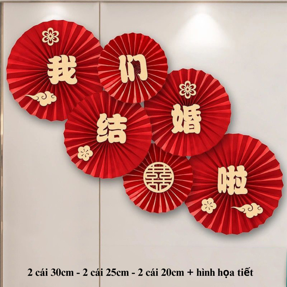 Combo set trang trí quạt phúc giấy đỏ nhà tết, lễ hội, tết cổ truyền năm mới, lễ hội may mắn