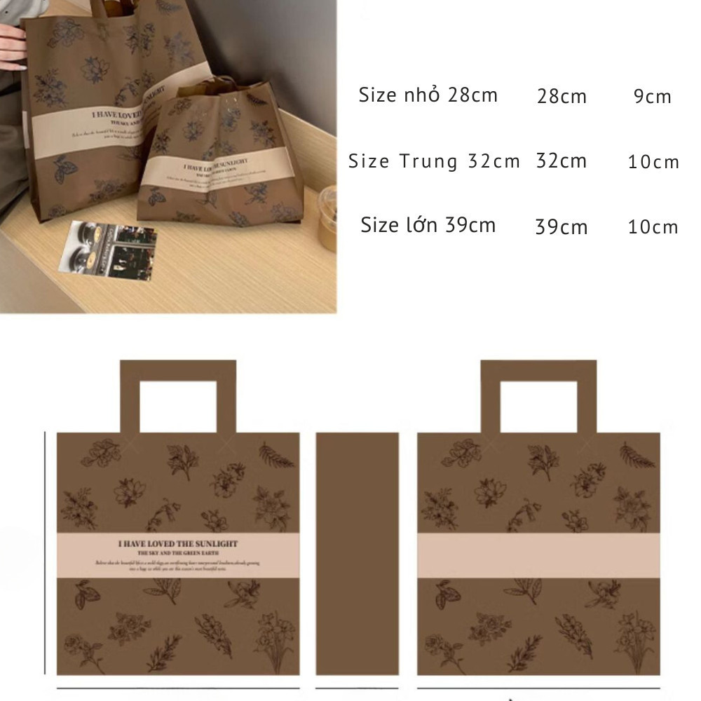 Set 5 túi nhựa Túi bóng nilon đựng đồ in họa tiếthoa nâu TU46 đựng đồ, quà tặng handmade