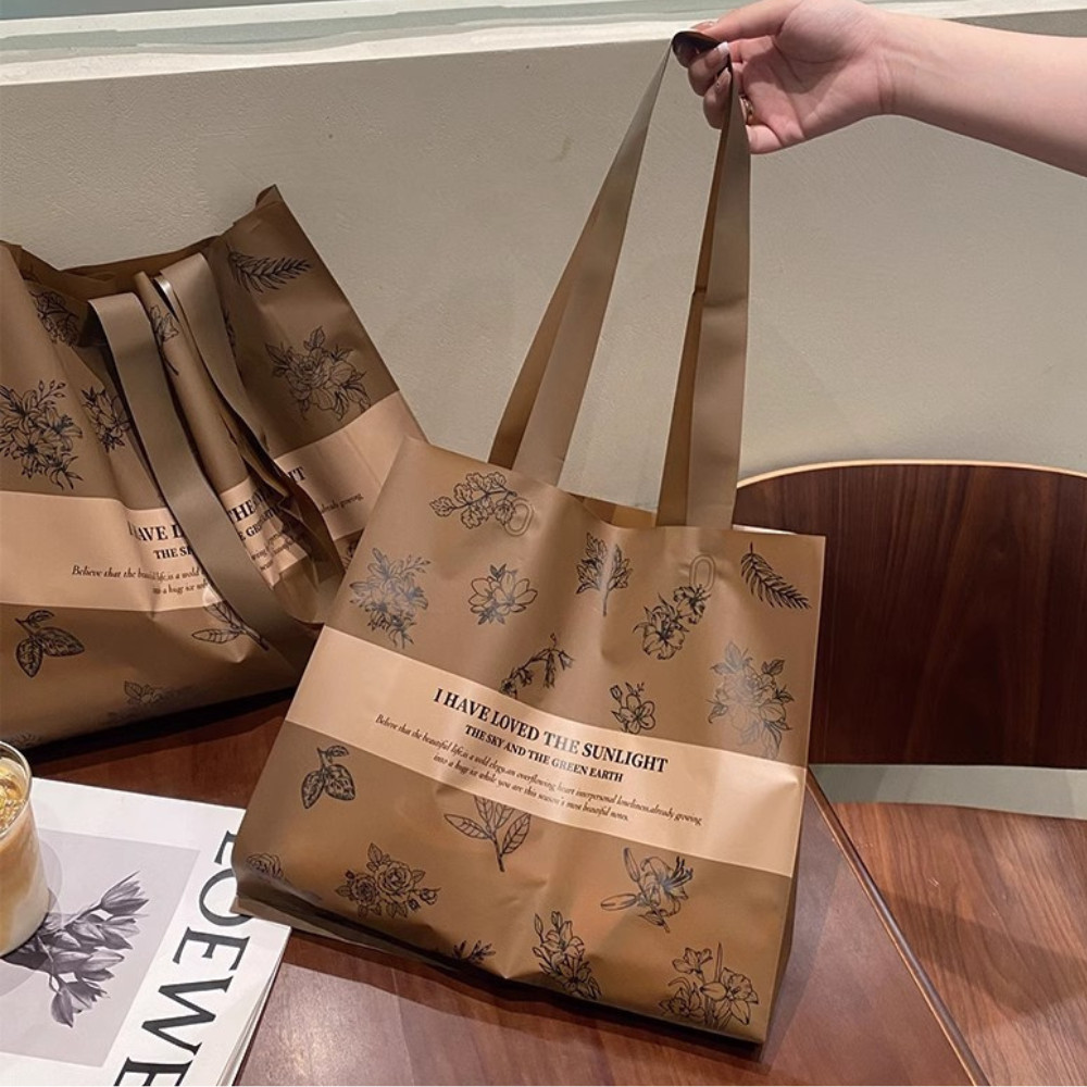 Set 5 túi nhựa Túi bóng nilon đựng đồ in họa tiếthoa nâu TU46 đựng đồ, quà tặng handmade