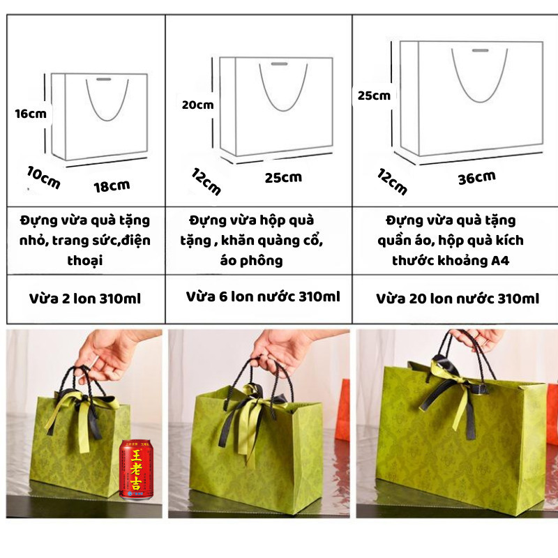 [Combo 3] Túi  giấy họa tiết cam/ xanh in vân sang trọng TU22/TU26 Túi đựng quà tặng dày dặn kèm nơ
