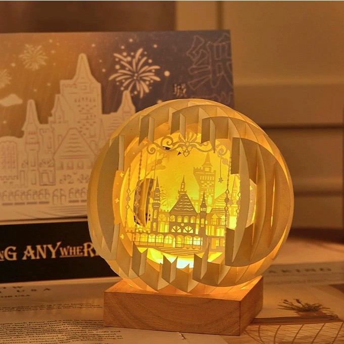 Đèn tranh gỗ 3D khắc nghệ thuật - quả cầu gỗ led đèn ngủ ánh sáng vàng ấm độc đáo