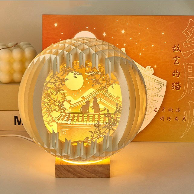 Đèn tranh gỗ 3D khắc nghệ thuật - quả cầu gỗ led đèn ngủ ánh sáng vàng ấm độc đáo