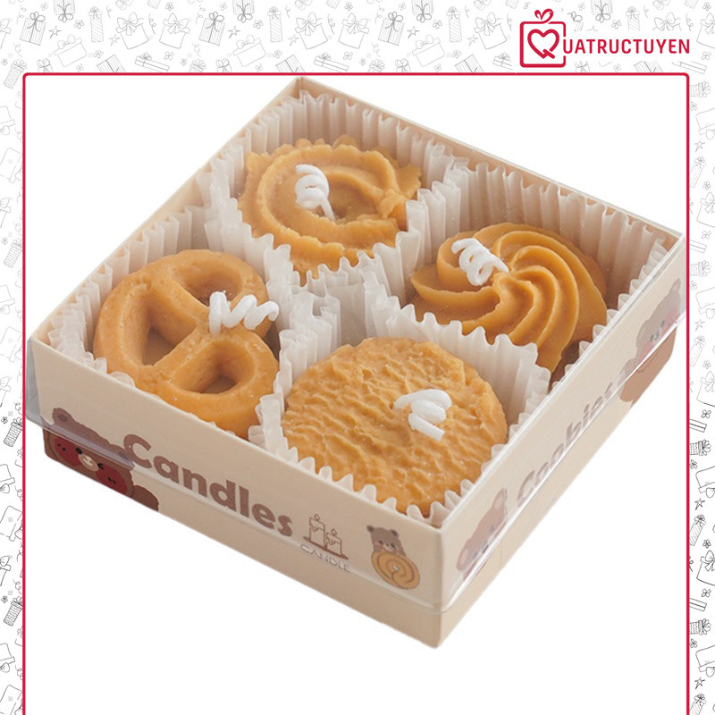 Set 4 nến thơm nghệ thuật hình Bánh quy Cookie dễ thương, hộp nến thơm tạo hình cute trang trí set