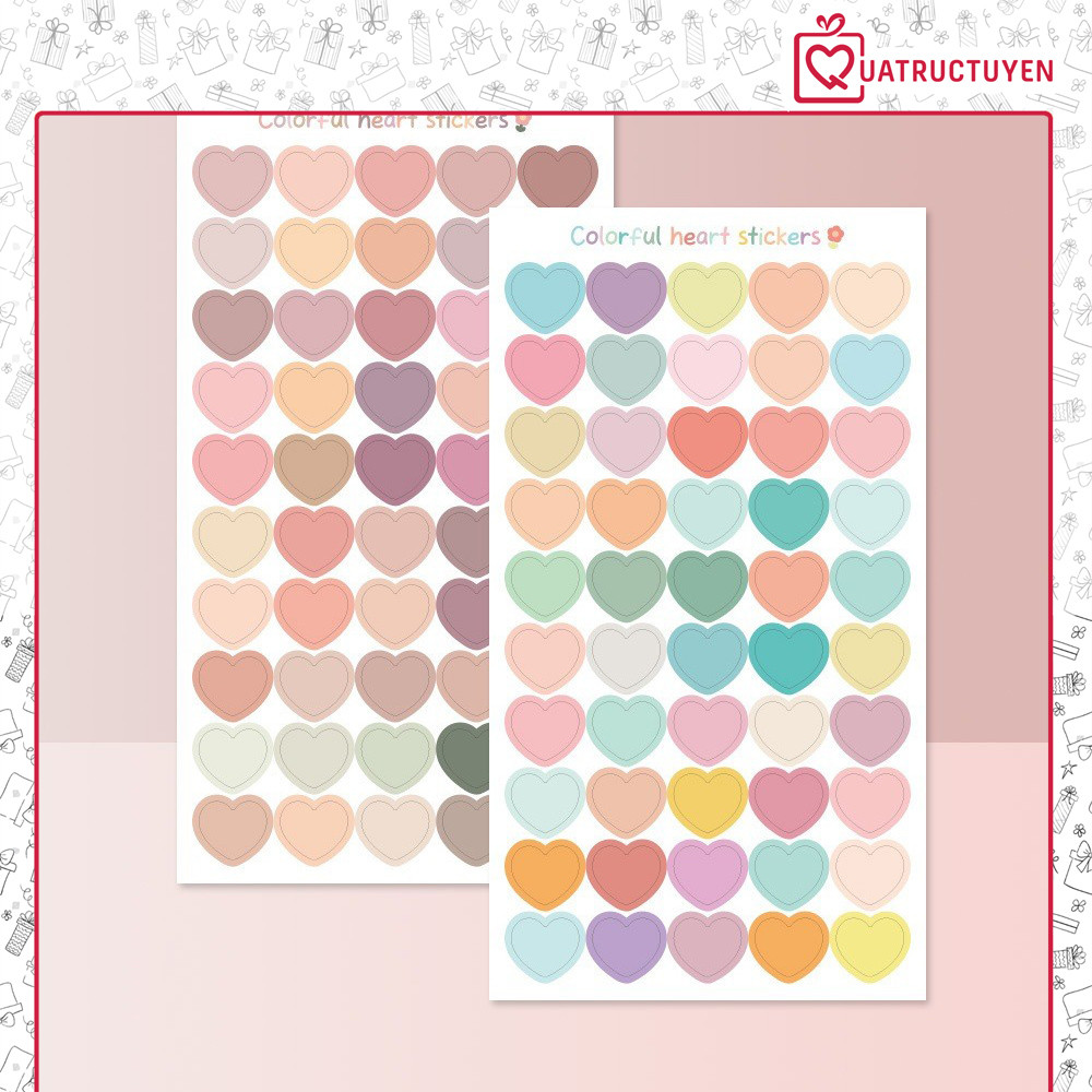 [Combo 3]Set 50 miếng dán sticker trái tim màu pastel TE63 nhãn dán niêm phong, trang trí, hộp quà tặng
