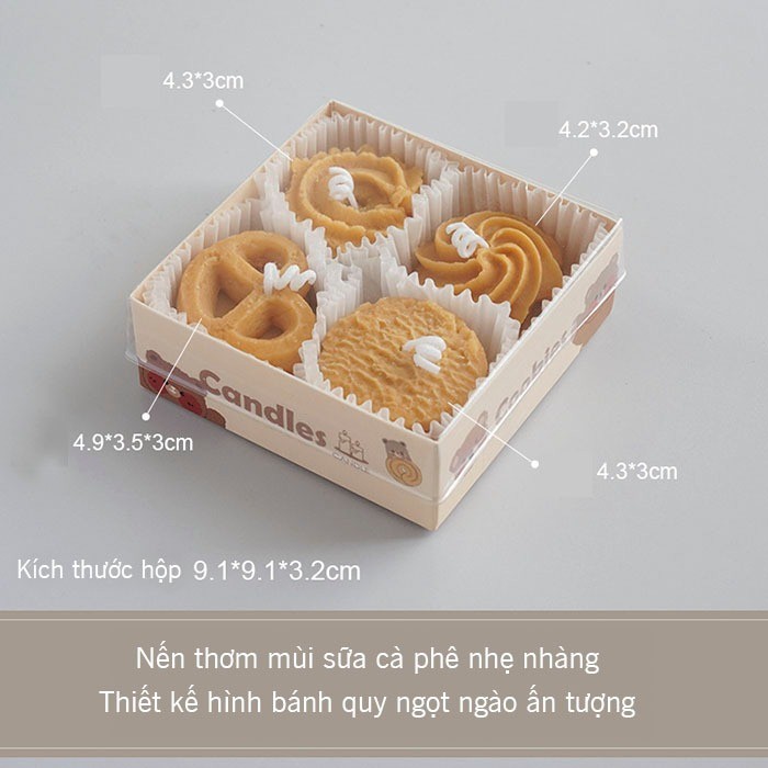 Set 4 nến thơm nghệ thuật hình Bánh quy Cookie dễ thương, hộp nến thơm tạo hình cute trang trí set