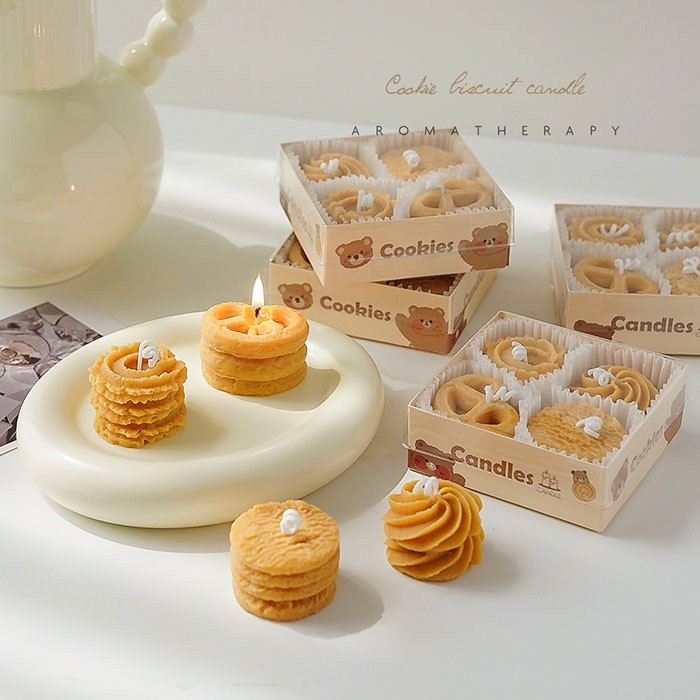 Set 4 nến thơm nghệ thuật hình Bánh quy Cookie dễ thương, hộp nến thơm tạo hình cute trang trí set