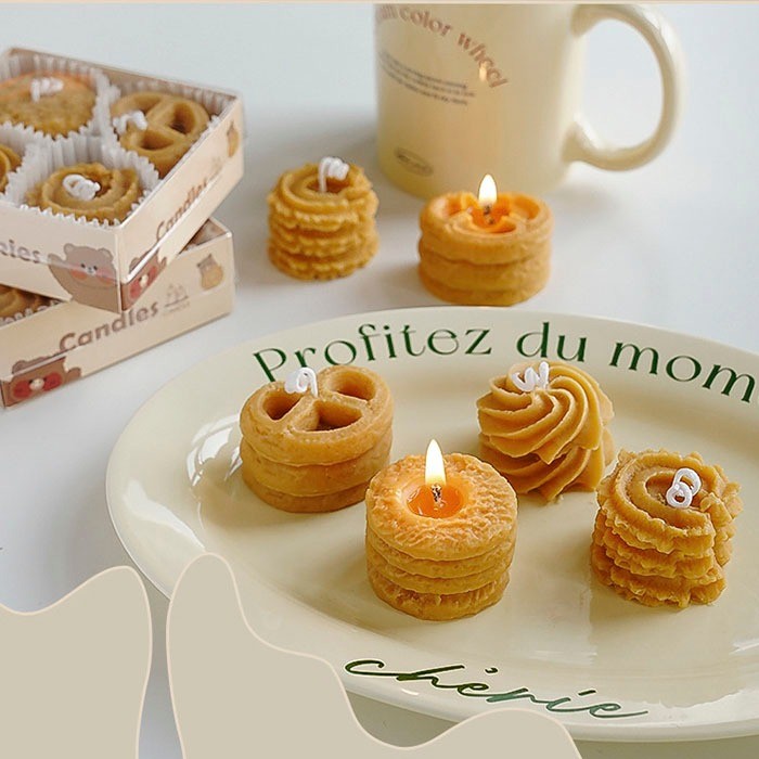 Set 4 nến thơm nghệ thuật hình Bánh quy Cookie dễ thương, hộp nến thơm tạo hình cute trang trí set