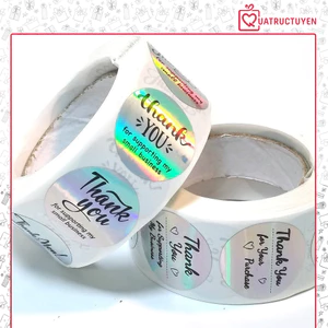 Nhãn dán cảm ơn bóng TE56 Set 500 tem sticker Thank you tròn niêm phong hộp quà, túi đựng Hologram
