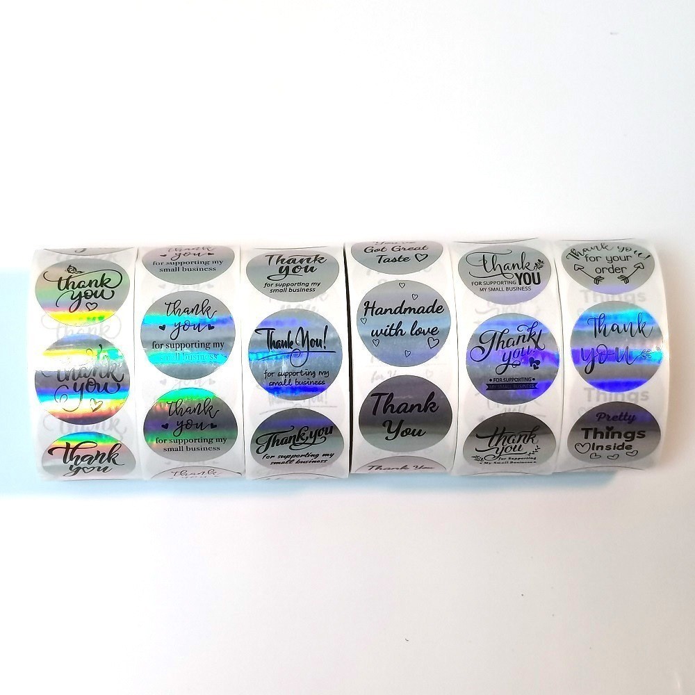 Nhãn dán cảm ơn bóng TE56 Set 500 tem sticker Thank you tròn niêm phong hộp quà, túi đựng Hologram