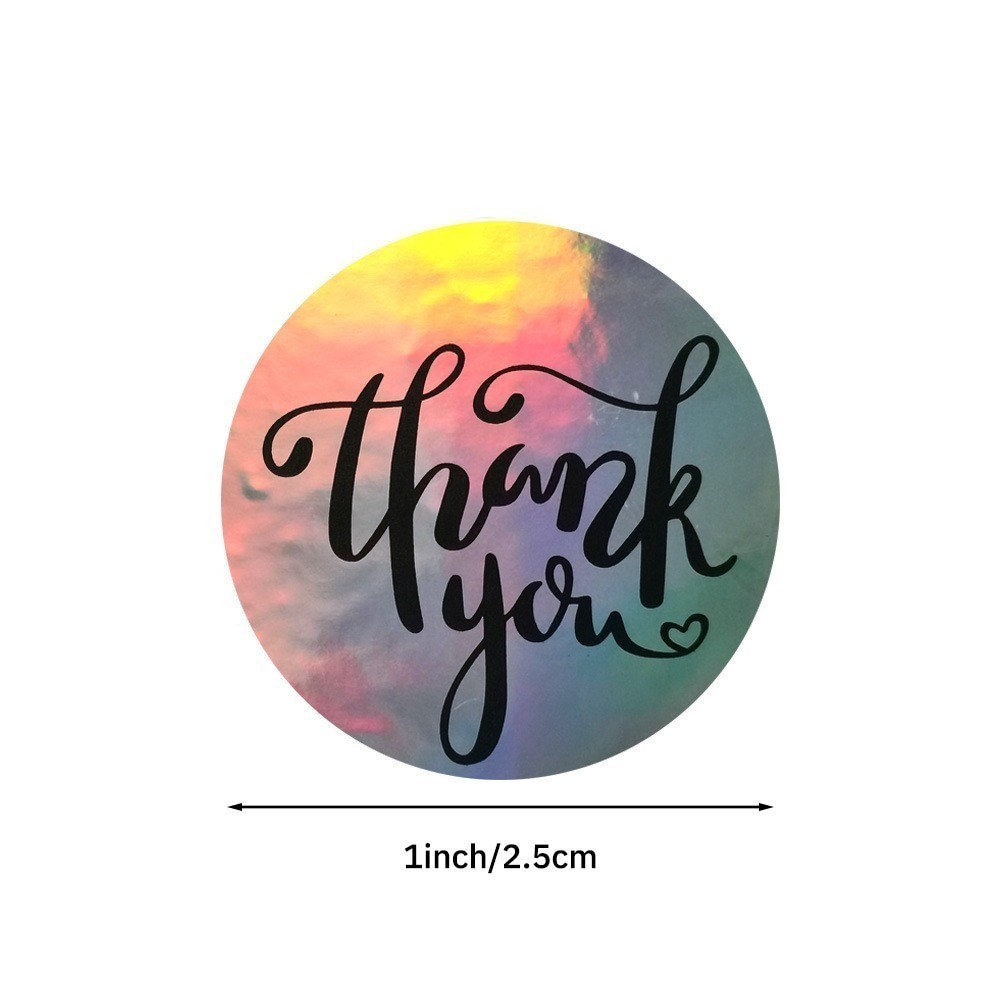 Nhãn dán cảm ơn bóng TE56 Set 500 tem sticker Thank you tròn niêm phong hộp quà, túi đựng Hologram