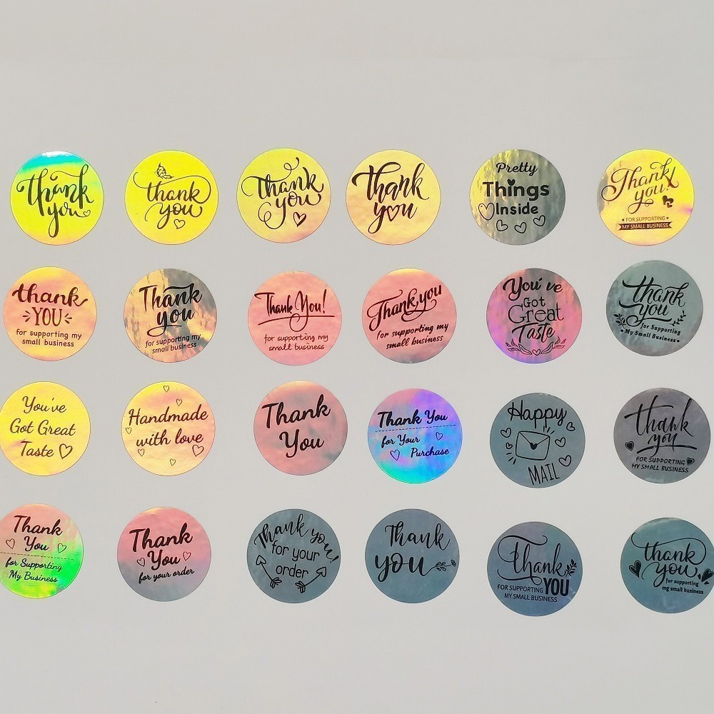 Nhãn dán cảm ơn bóng TE56 Set 500 tem sticker Thank you tròn niêm phong hộp quà, túi đựng Hologram
