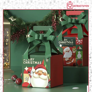 Hộp quà Giáng sinh vuông 10cm quai xách H31 hộp giấy trang trí Noel có quai cầm dễ thương