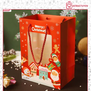 Túi quà giáng sinh TU03 cửa sổ trong suốt cùng hoạ tiết Noel , Túi giấy đựng quà mica