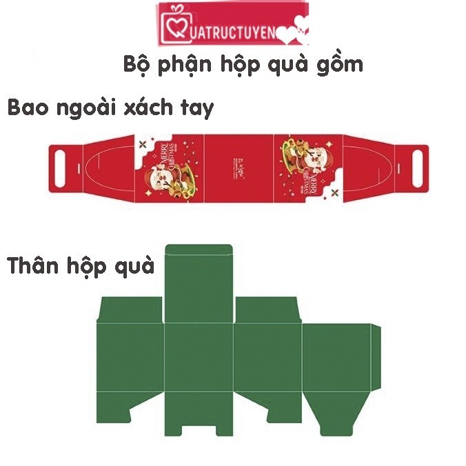 Hộp quà Giáng sinh vuông 10cm quai xách H31 hộp giấy trang trí Noel có quai cầm dễ thương