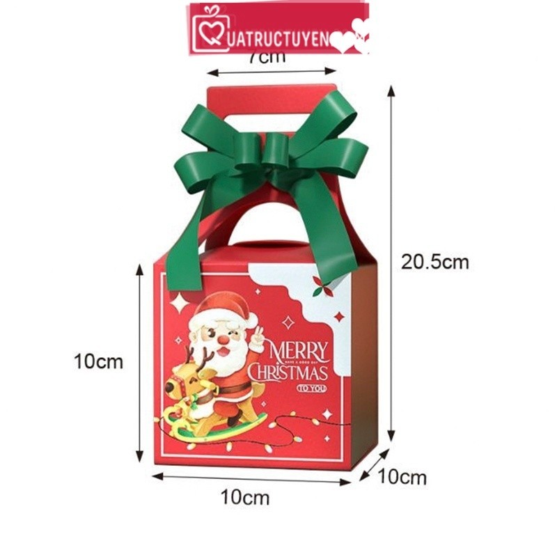 Hộp quà Giáng sinh vuông 10cm quai xách H31 hộp giấy trang trí Noel có quai cầm dễ thương