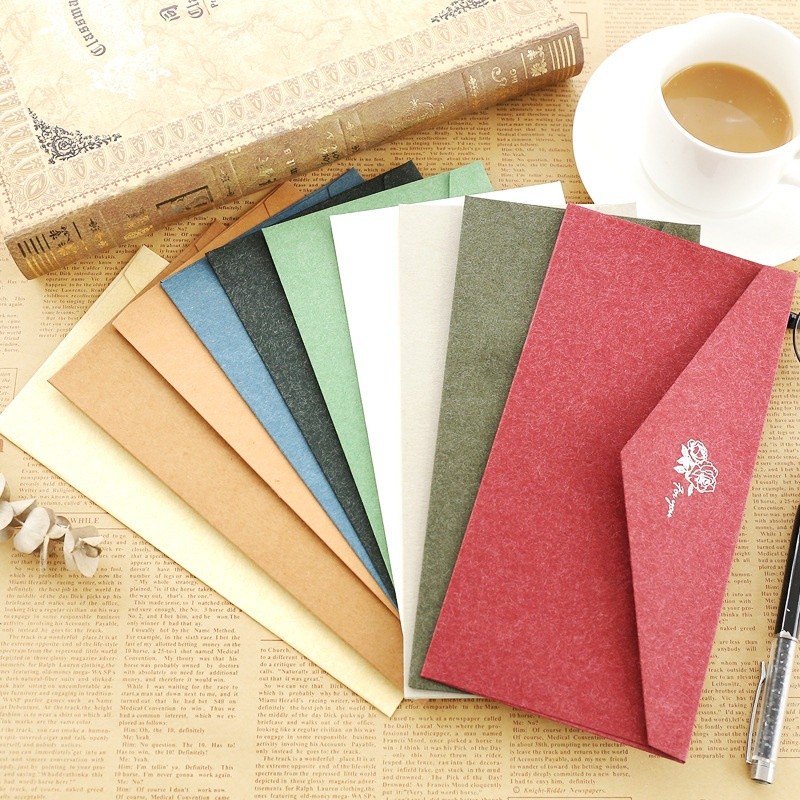 [Combo 3]Phong bì đựng thiệp giấy TH17, phong bao đựng bưu thiếp 11x22cm màu Morandi cổ điển chữ nhũ