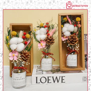 Hộp quà tặng Bình hoa khô kèm tinh dầu Glorious Box, Bình hoa bông tinh dầu thơm Noel độc đáo