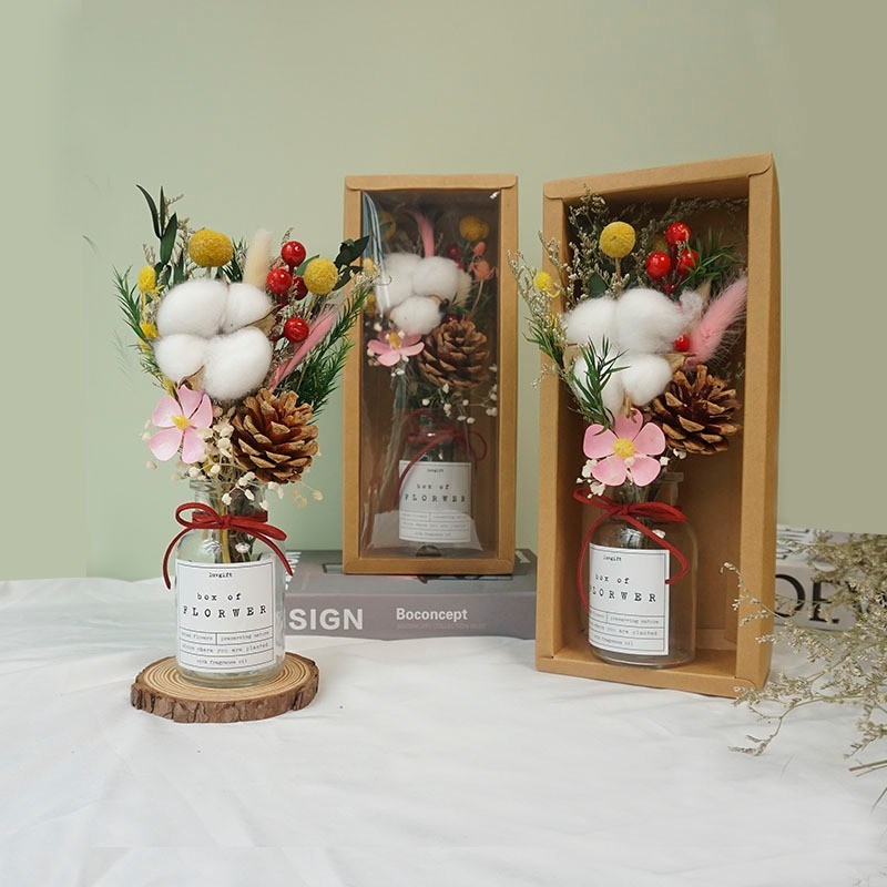 Hộp quà tặng Bình hoa khô kèm tinh dầu Glorious Box, Bình hoa bông tinh dầu thơm Noel độc đáo