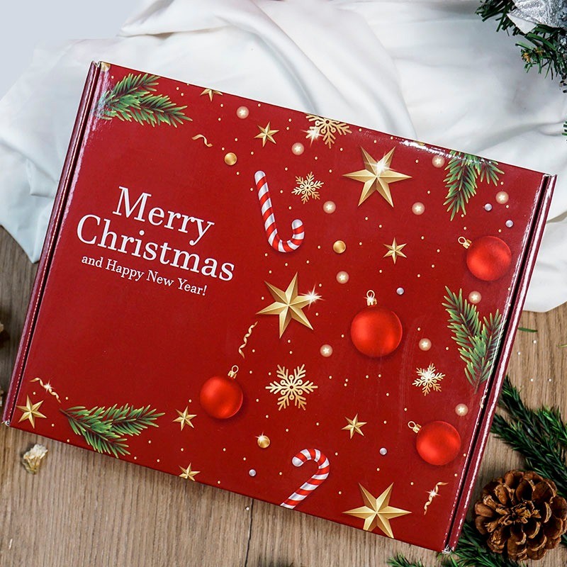 Hộp quà to nắp gài giáng sinh kèm rơm 20x25x8cm H30 cứng cáp, hộp đựng quà Noel họa tiết in đẹp mắt