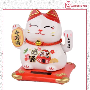 Mèo vẫy tay Cầu May Đón Phúc Vạn Lộc 10cm chạy năng lượng mặt trời, tiết kiệm pin