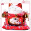 Mèo thần tài màu đỏ Đa Phú Quý màu đỏ 21/25cm giơ 2 tay chuông vàng tài lộc gốm sứ Maneki neko