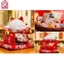 Mèo thần tài màu đỏ Đa Phú Quý màu đỏ 21/25cm giơ 2 tay chuông vàng tài lộc gốm sứ Maneki neko