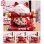 Mèo thần tài màu đỏ Đa Phú Quý màu đỏ 21/25cm giơ 2 tay chuông vàng tài lộc gốm sứ Maneki neko