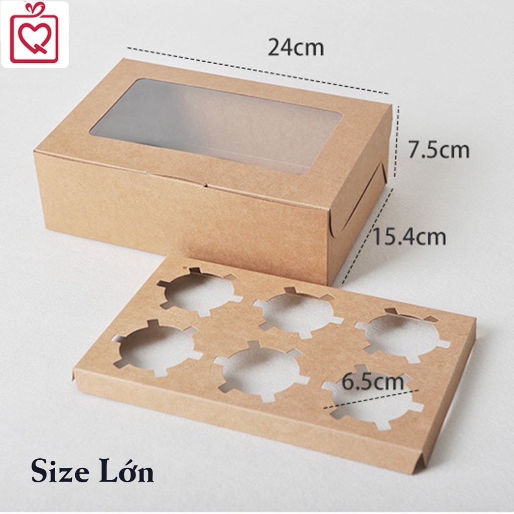 [Combo 2]Hộp kraft mặt cửa sổ mặt mica H07 hộp quà tặng kèm nơ gai Vintage kèm khay đựng bánh