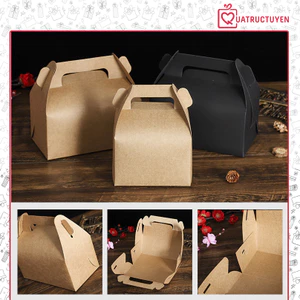 Hộp kèm rơm lót giấy kraft có quai cầm tay H28 hộp túi vintage tiện lợi màu nâu - đen