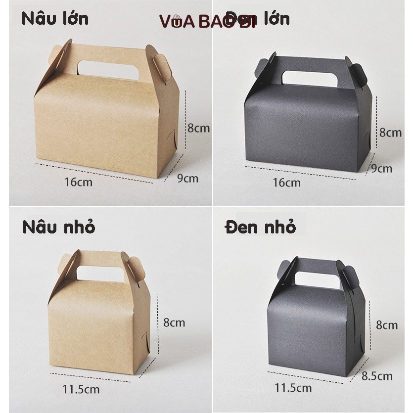 [Combo 3]Hộp kèm rơm lót giấy kraft có quai cầm tay H28 hộp túi vintage tiện lợi màu nâu - đen