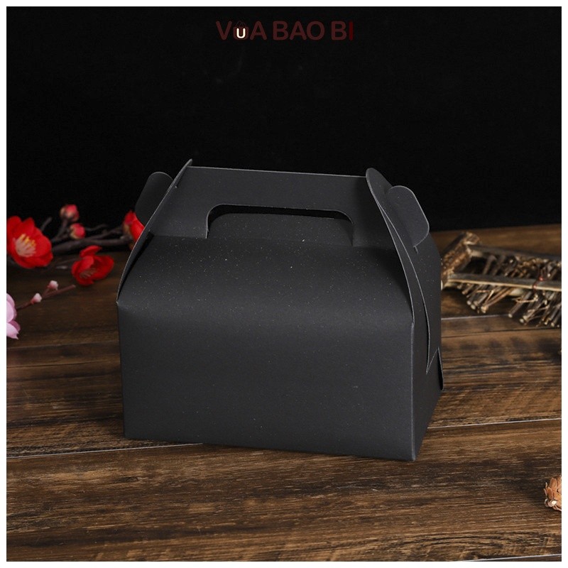 [Combo 3]Hộp kèm rơm lót giấy kraft có quai cầm tay H28 hộp túi vintage tiện lợi màu nâu - đen