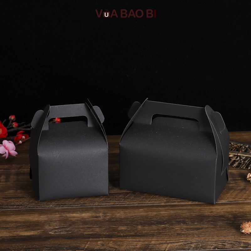 [Combo 3]Hộp kèm rơm lót giấy kraft có quai cầm tay H28 hộp túi vintage tiện lợi màu nâu - đen
