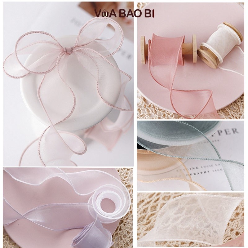 Cuộn nơ voan cuộn 10m rộng 4cm - ruy băng vải đuôi cá uốn sóng RB13 bó hoa, trang trí bánh, quà tặng