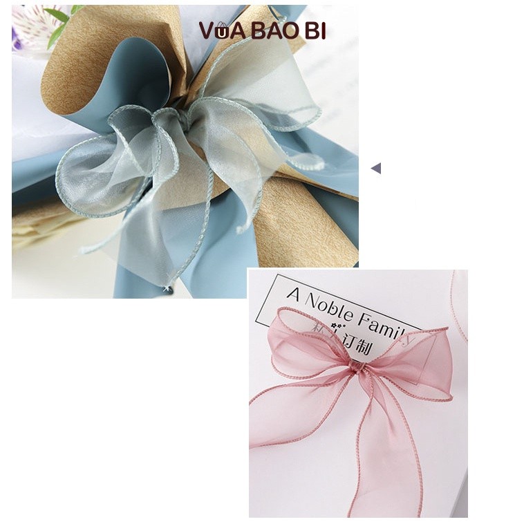Cuộn nơ voan cuộn 10m rộng 4cm - ruy băng vải đuôi cá uốn sóng RB13 bó hoa, trang trí bánh, quà tặng