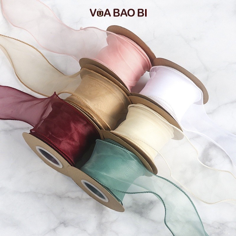Cuộn nơ voan cuộn 10m rộng 4cm - ruy băng vải đuôi cá uốn sóng RB13 bó hoa, trang trí bánh, quà tặng