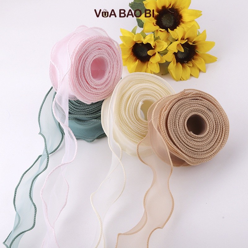 Cuộn nơ voan cuộn 10m rộng 4cm - ruy băng vải đuôi cá uốn sóng RB13 bó hoa, trang trí bánh, quà tặng